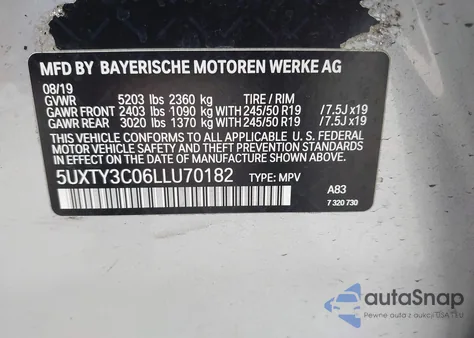 2020 BMW X3 Sdrive30I из США, поврежденный, VIN 5UXTY3C06LLU70182